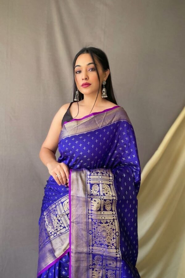 Violet Color Banarasi Silk Saree With Zari Weaving Work