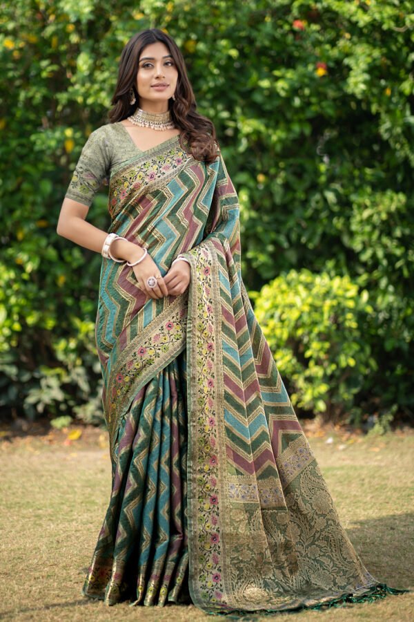 Multi Color Organza Silk Saree With Zari Weaving Work