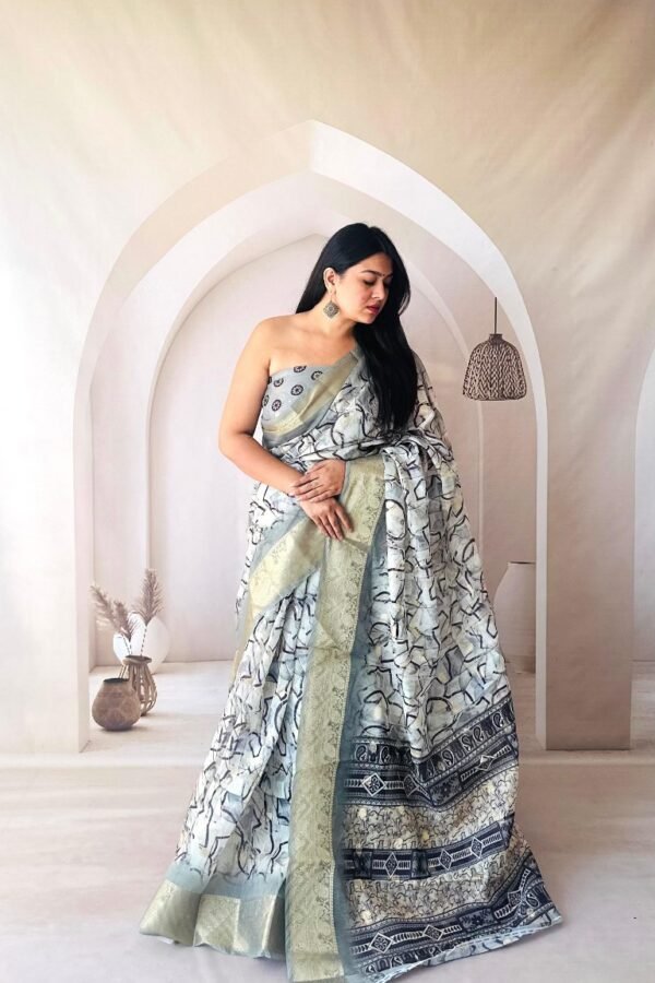 Gray Soft Dola Silk Saree With Digital Printed Work