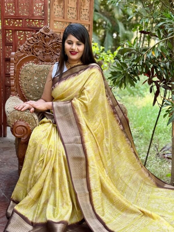 Yellow New Design Digital Printed Soft Dola Silk Saree
