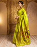 Parrot Green Paithani Silk Saree With Zari Weaving Work