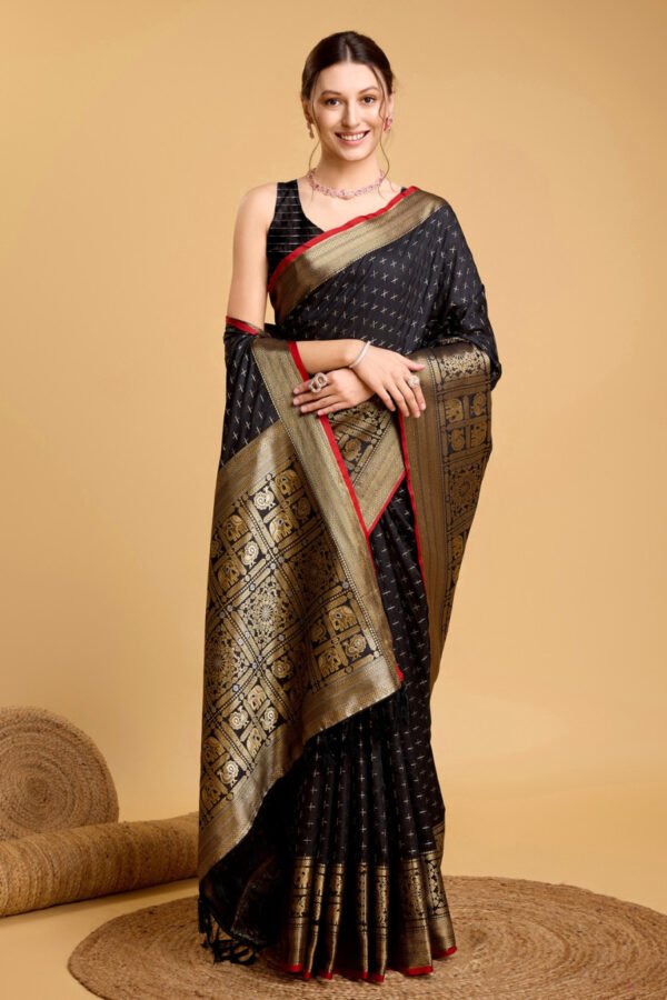 Black Color Banarasi Silk Saree With Zari Weaving Work