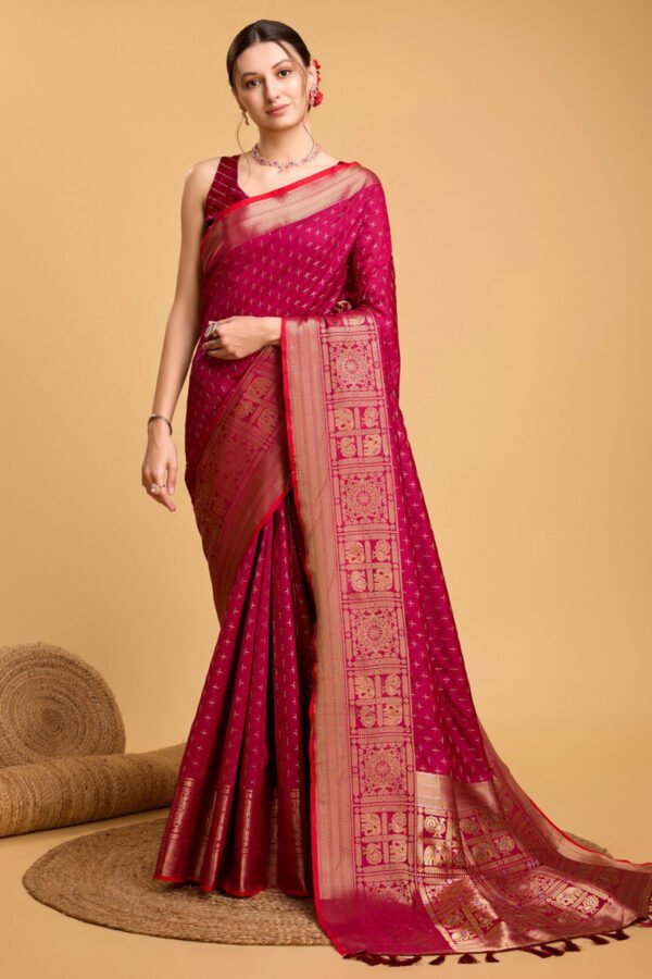 Magenta Color Banarasi Silk Saree With Zari Weaving Work