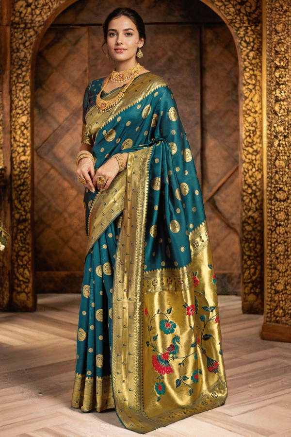 Morpeach Paithani Silk Saree With Zari Weaving Work