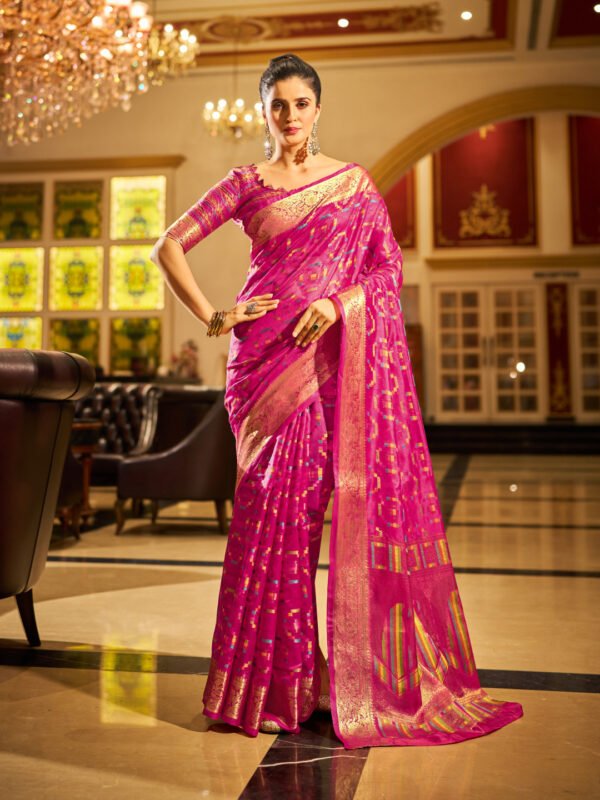 Rani Pink Soft Organza Silk Saree With Zari Weaving Work - Image 2