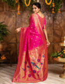 Rani pink Paithani Silk Saree With Zari Weaving Work
