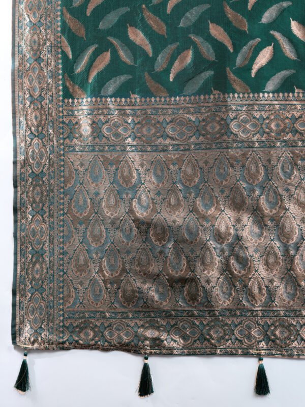 Green Traditional Banarasi Silk Saree With Zari Weaving Work - Image 7