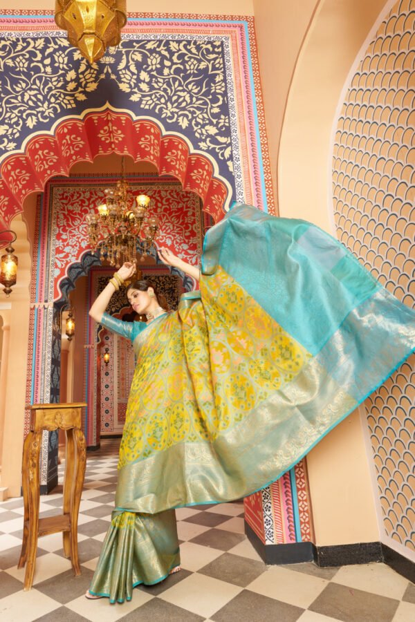 Yellow Color Soft Organza Silk Saree With Woven Design - Image 2