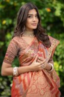 Orange Color Organza Silk Saree With Zari Weaving Work