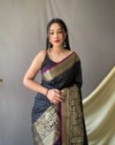 Black Color Banarasi Silk Saree With Zari Weaving Work
