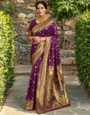 Magenta Paithani Silk Saree With Zari Weaving Work