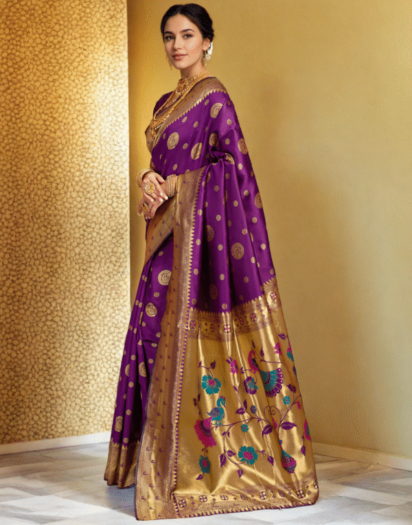 Wine Paithani Silk Saree With Zari Weaving Work - Image 3
