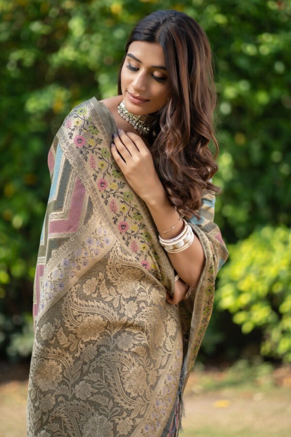 Multi Color Organza Silk Saree With Zari Weaving Work - Image 2