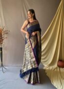 Navy Blue Color Banarasi Silk Saree With Zari Weaving Work