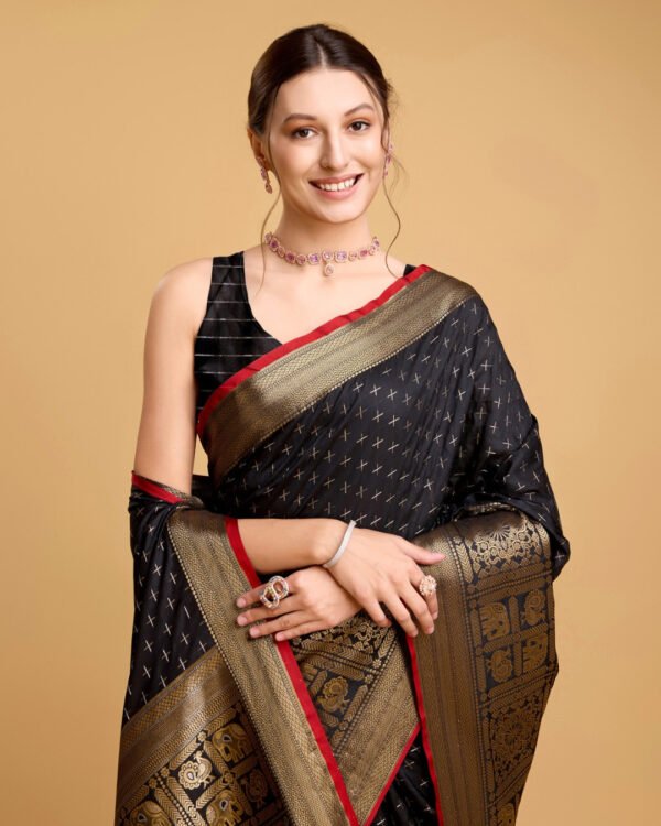 Black Color Banarasi Silk Saree With Zari Weaving Work - Image 2