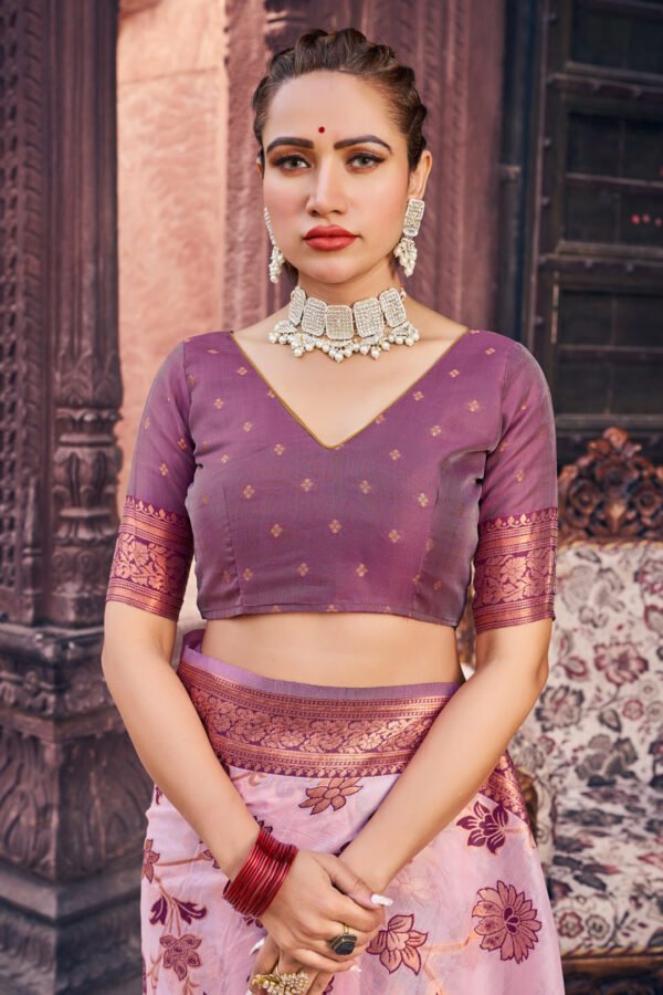 Pink Color Soft Organza Silk Saree With Zari Weaving Work - Image 3