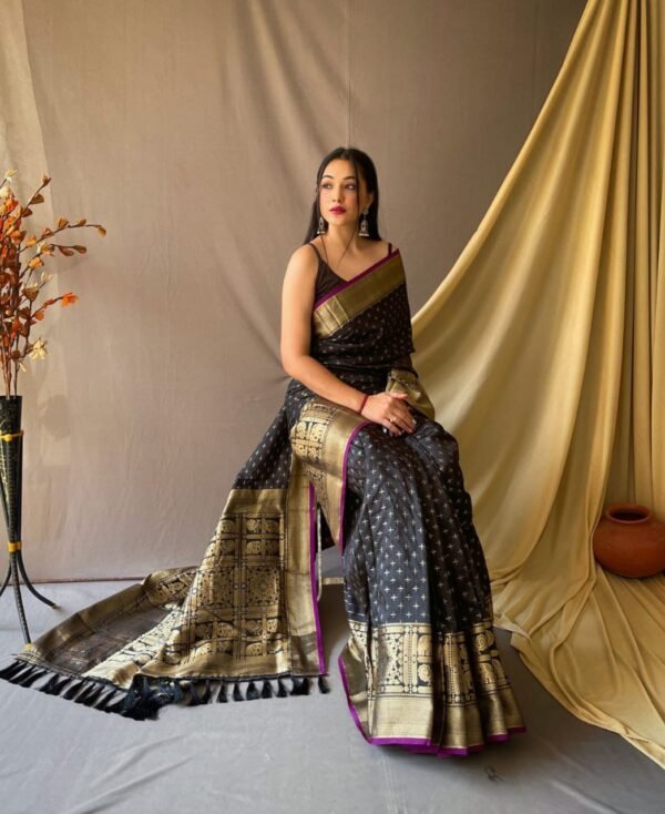 Black Color Banarasi Silk Saree With Zari Weaving Work