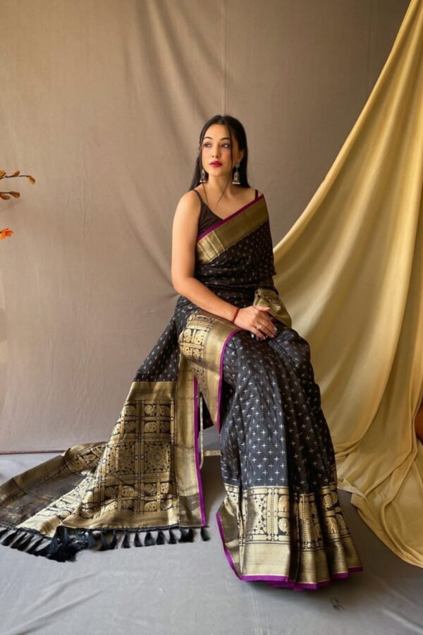 Black Color Banarasi Silk Saree With Zari Weaving Work