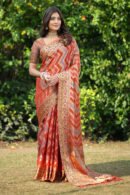 Orange Color Organza Silk Saree With Zari Weaving Work