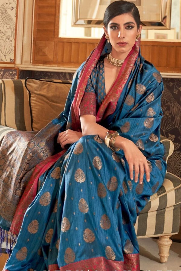 Firoji Color Soft Banarasi Silk Saree With Zari Weaving Work