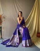 Violet Color Banarasi Silk Saree With Zari Weaving Work