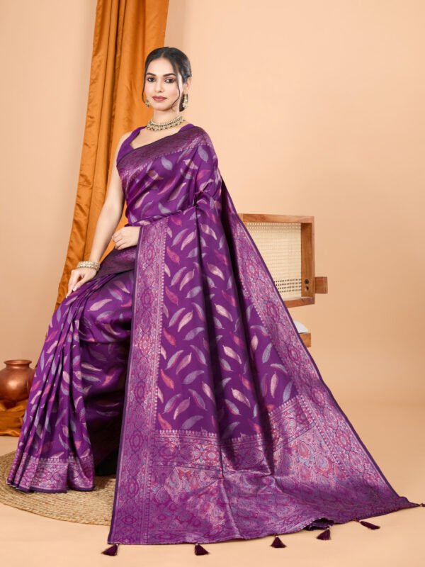 Magenta Traditional Banarasi Silk Saree With Zari Weaving Work - Image 2