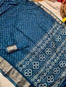 Firoji Dola Silk Bandhej Saree With Zari Border