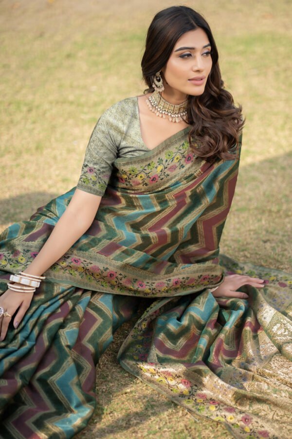 Multi Color Organza Silk Saree With Zari Weaving Work - Image 2