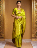 Parrot Green Paithani Silk Saree With Zari Weaving Work