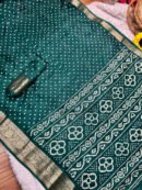 Green Dola Silk Bandhej Saree With Zari Border