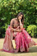 Pink Color Organza Silk Saree With Zari Weaving Work