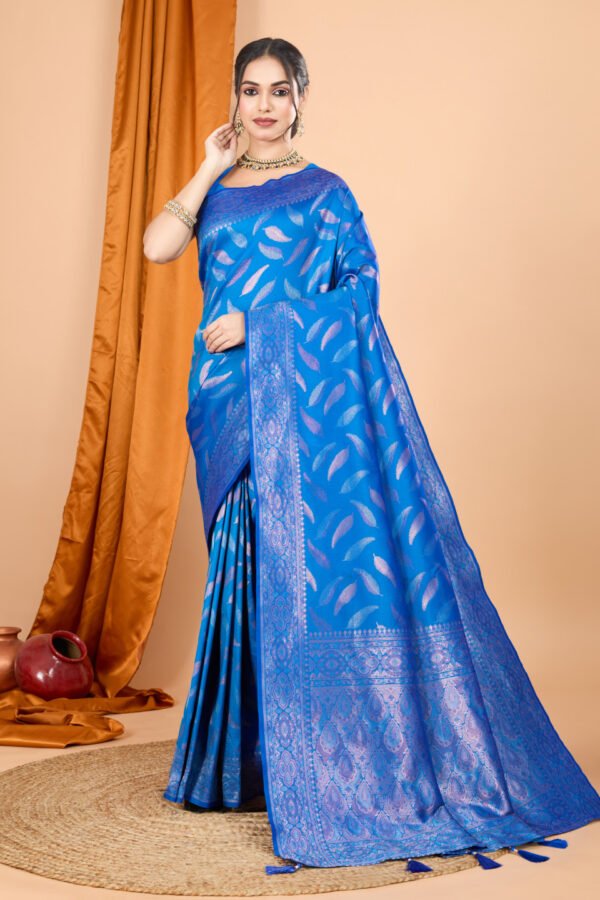 Royal Blue Traditional Banarasi Silk Saree With Zari Weaving Work