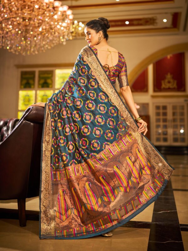 Firoji Soft Organza Silk Saree With Zari Weaving Work - Image 4