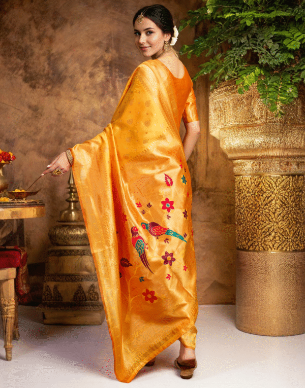 Yellow Paithani Silk Saree With Zari Weaving Work - Image 4