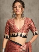 Brown Fancy Ajrakh Printed Crepe Silk Saree