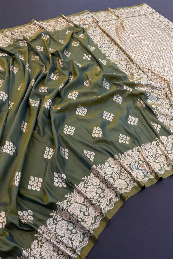Mahendi Green Soft Silk Banarasi Saree With Zari Weaving Work