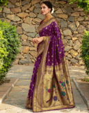 Magenta Paithani Silk Saree With Zari Weaving Work