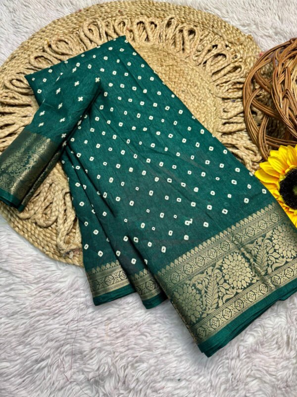 Green Dola Silk Bandhej Saree With Zari Border