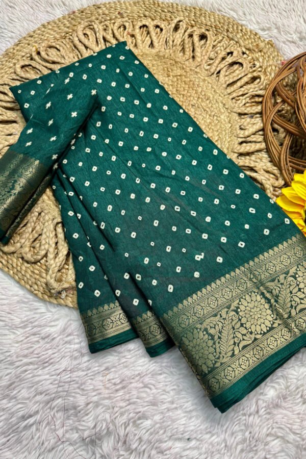 Green Dola Silk Bandhej Saree With Zari Border