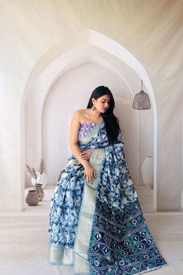 Multi Soft Dola Silk Saree With Digital Printed Work