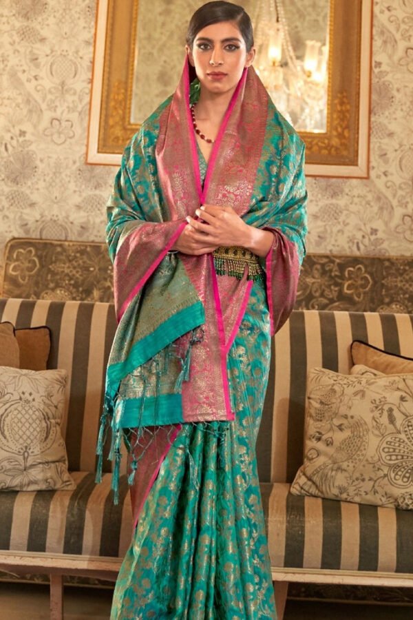 Rama Green Color Soft Banarasi Silk Saree With Zari Weaving Work