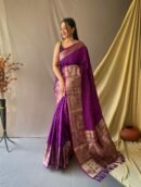 Purple Color Banarasi Silk Saree With Zari Weaving Work