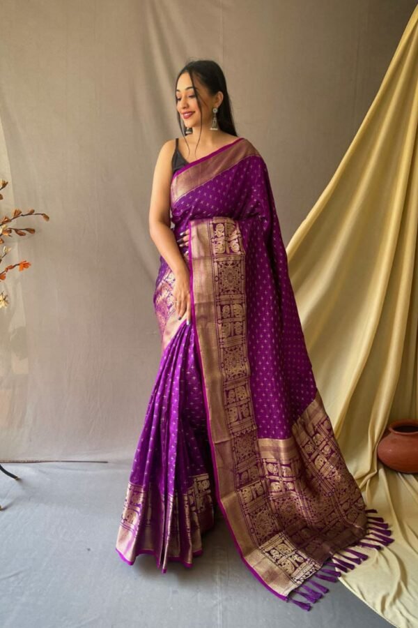 Purple Color Banarasi Silk Saree With Zari Weaving Work
