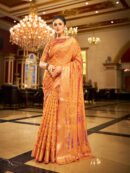 Orange Soft Organza Silk Saree With Zari Weaving Work