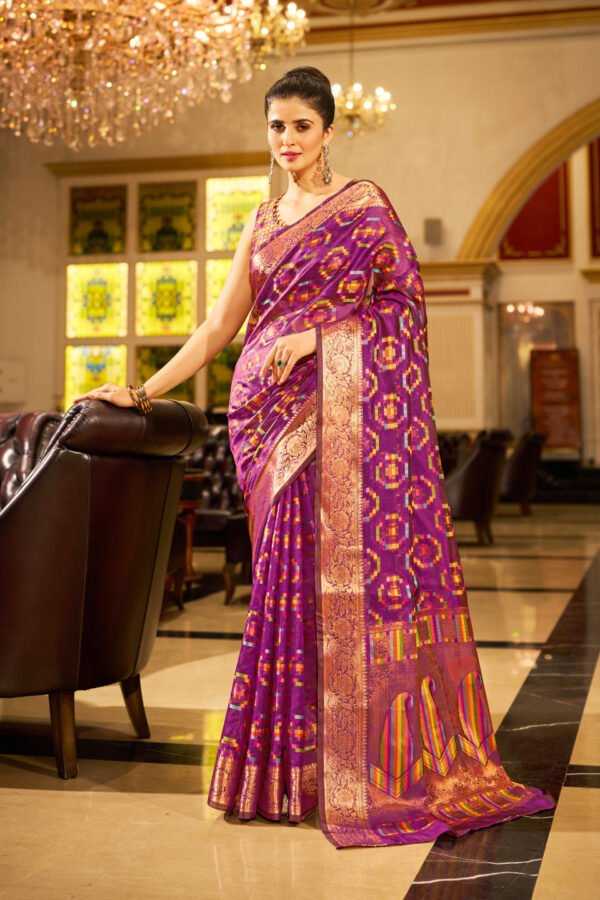 Purple Soft Organza Silk Saree With Zari Weaving Work
