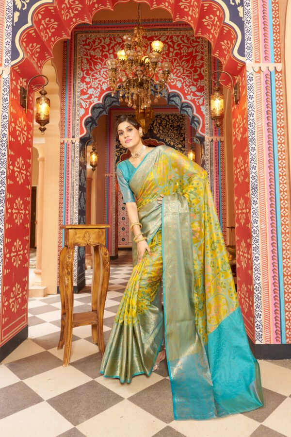 Yellow Color Soft Organza Silk Saree With Woven Design - Image 3
