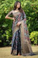 Multi Color Organza Silk Saree With Zari Weaving Work