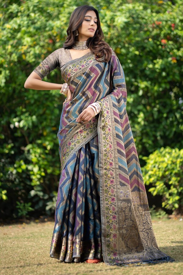 Multi Color Organza Silk Saree With Zari Weaving Work