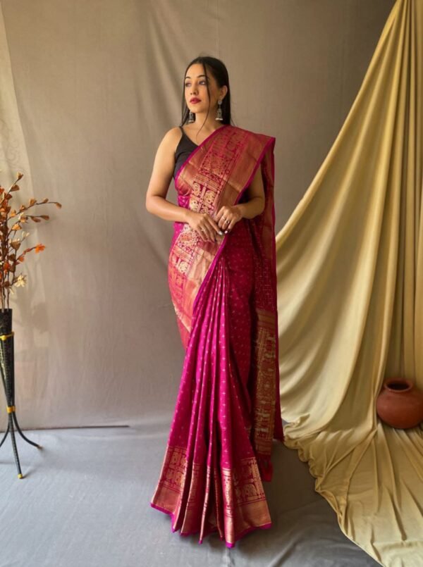 Magenta Color Banarasi Silk Saree With Zari Weaving Work - Image 3
