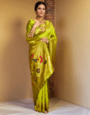 Parrot Green Paithani Silk Saree With Zari Weaving Work